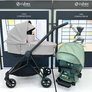 Ex Display Cybex Mios with Black Frame, Grey Carrycot & Green Seat Unit