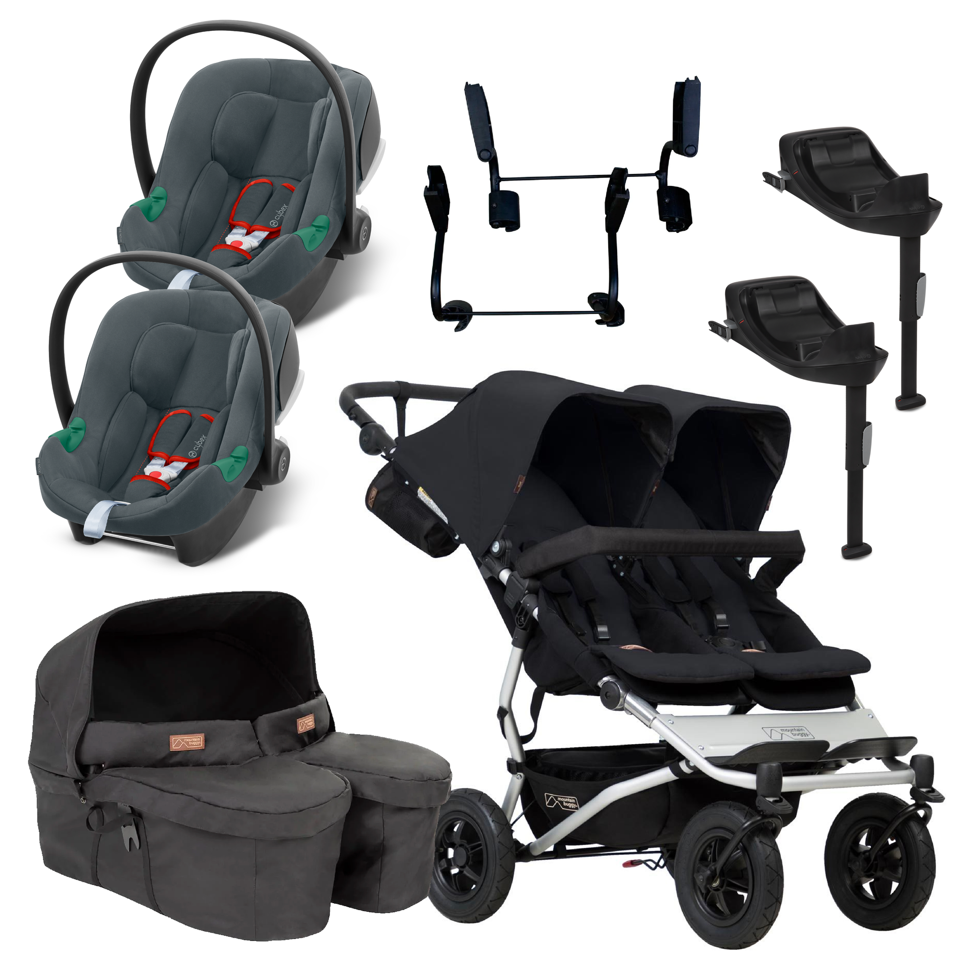 Mountain Buggy Duet Double Twin Travel System with Cybex Aton Bw Car Seat BabyDoc Shop Ireland