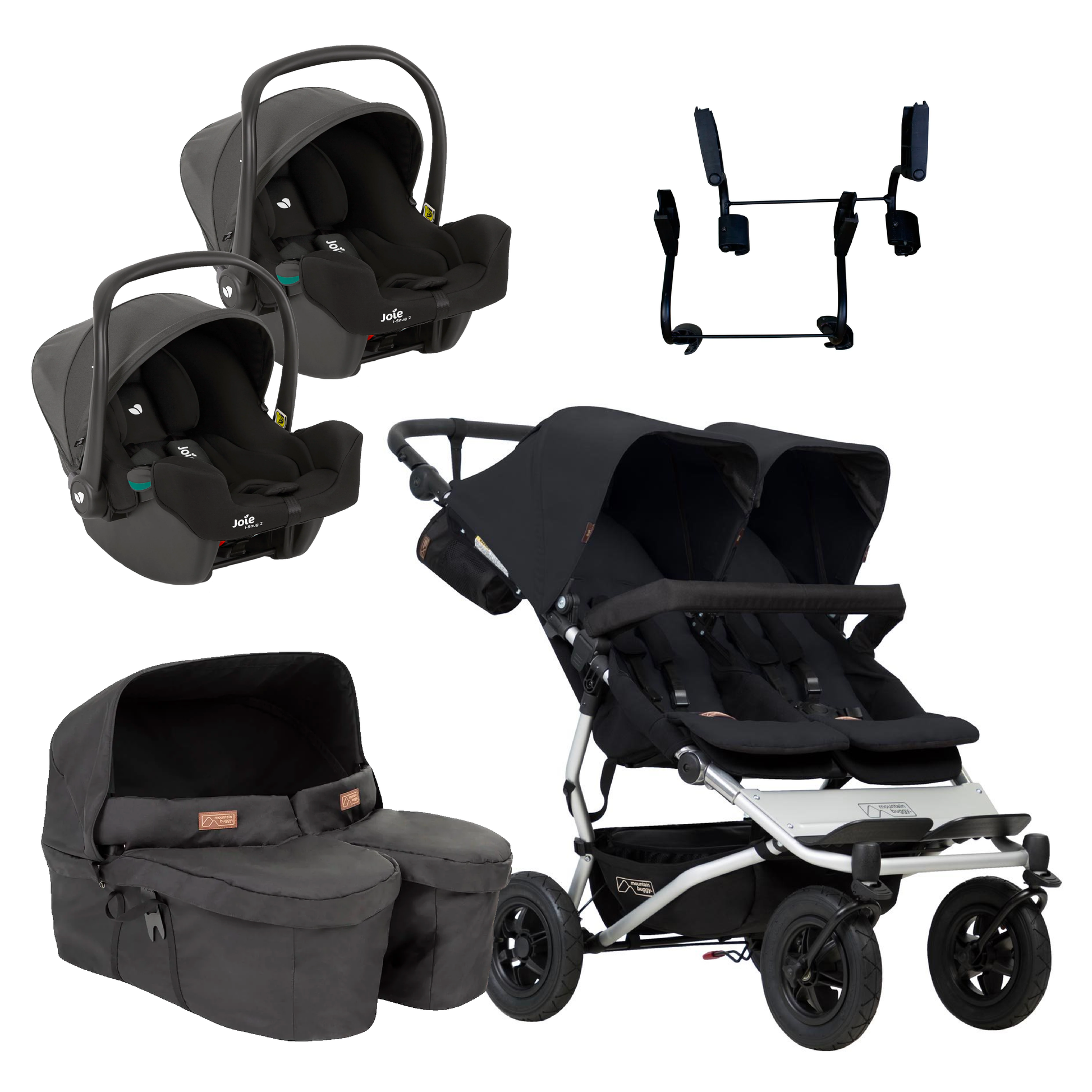 Mountain Buggy Duet Twin Bundle with Joie iSnug 2 iSize Car Seats