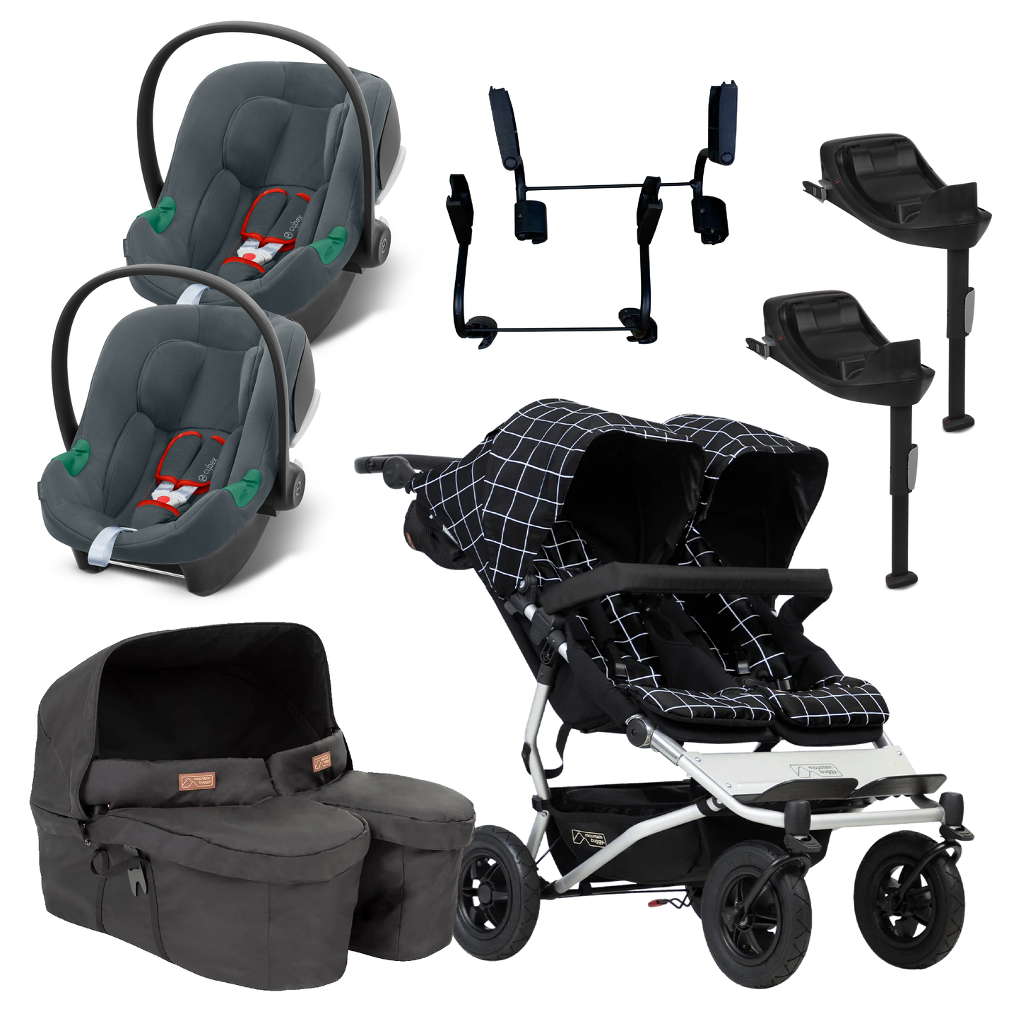 Mountain Buggy Duet Double Twin Travel System with Cybex Aton Bw