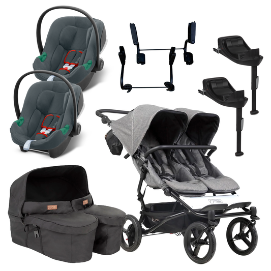 Mountain Buggy Duet Twin Luxury Herringbone with Cybex Aton B2 and Bases