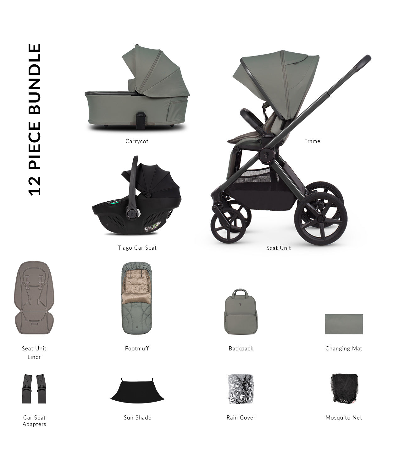 Venicci Upline 3 - 3-in-1 Comfort Travel System Bundle with Venicci Tiago Infant Car Seat