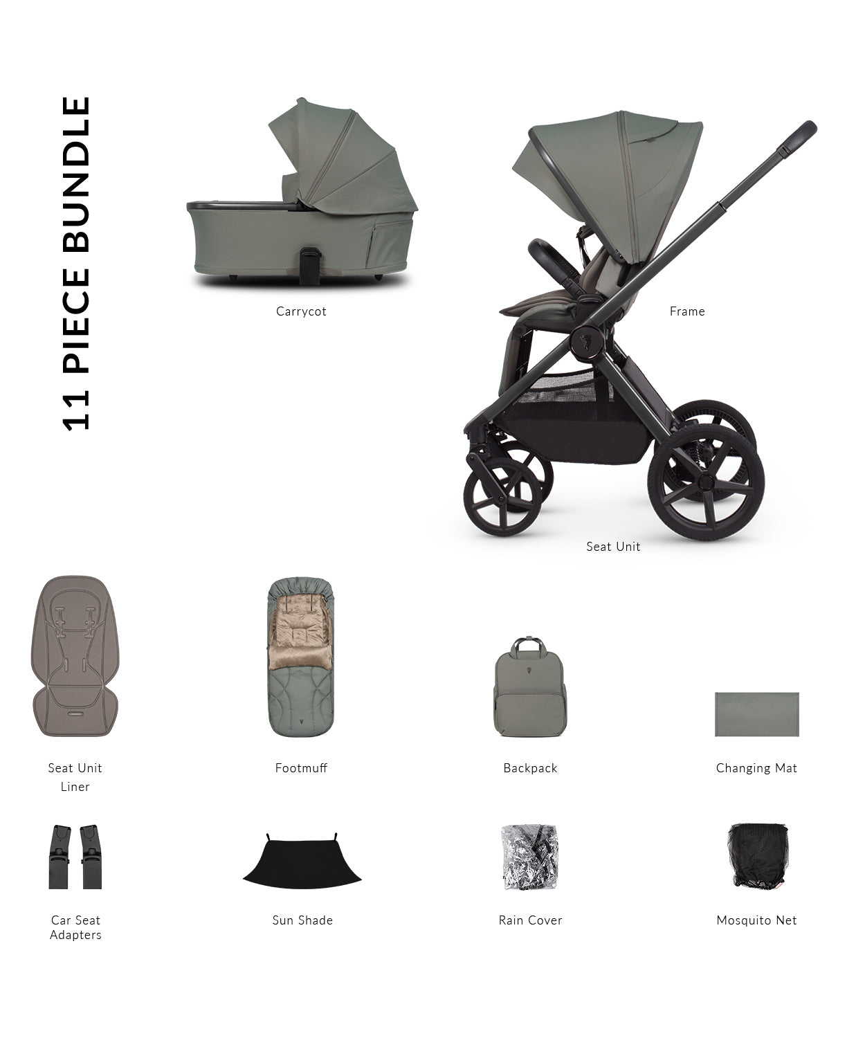 Venicci Upline 3 - 2-in-1 Buggy Bundle with Folding Carrycot