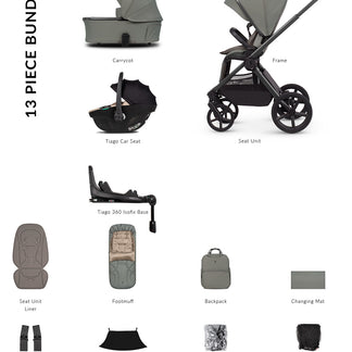 Venicci Upline 3 - 4-in-1 Luxury Travel System Bundle with Tiago 360 Infant Car Seat & Base