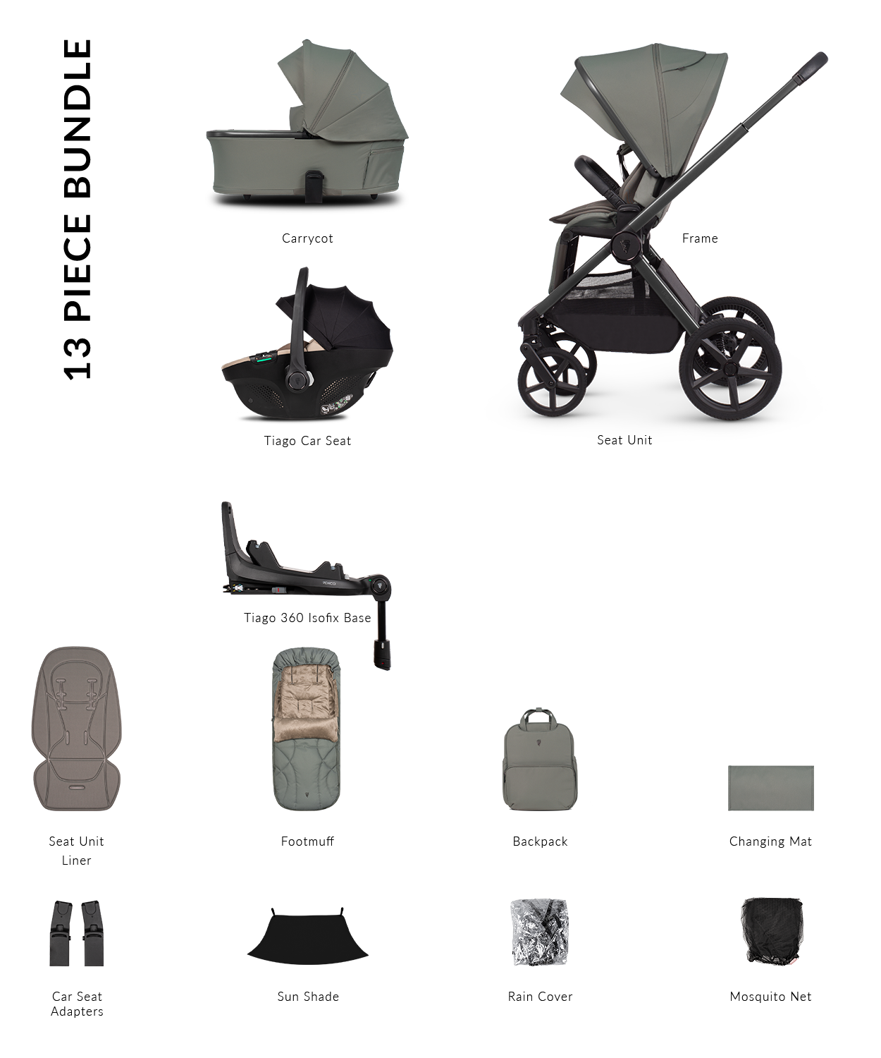 Venicci Upline 3 - 3-in-1 Comfort Travel System Bundle with Venicci Tiago Infant Car Seat