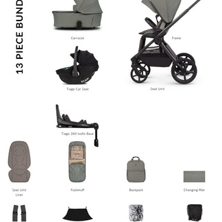 Venicci Upline 3 - 4-in-1 Luxury Travel System Bundle with Tiago 360 Infant Car Seat & Base