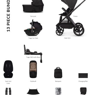 Venicci Upline 3 - 4-in-1 Luxury Travel System Bundle with Tiago 360 Infant Car Seat & Base