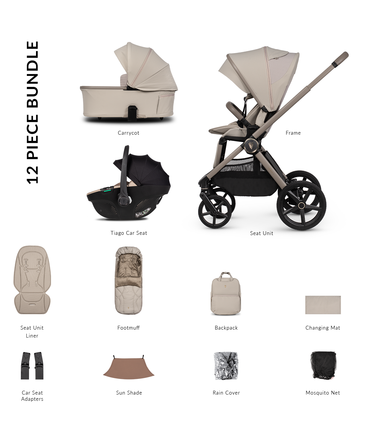 Venicci Upline 3 - 3-in-1 Comfort Travel System Bundle with Venicci Tiago Infant Car Seat