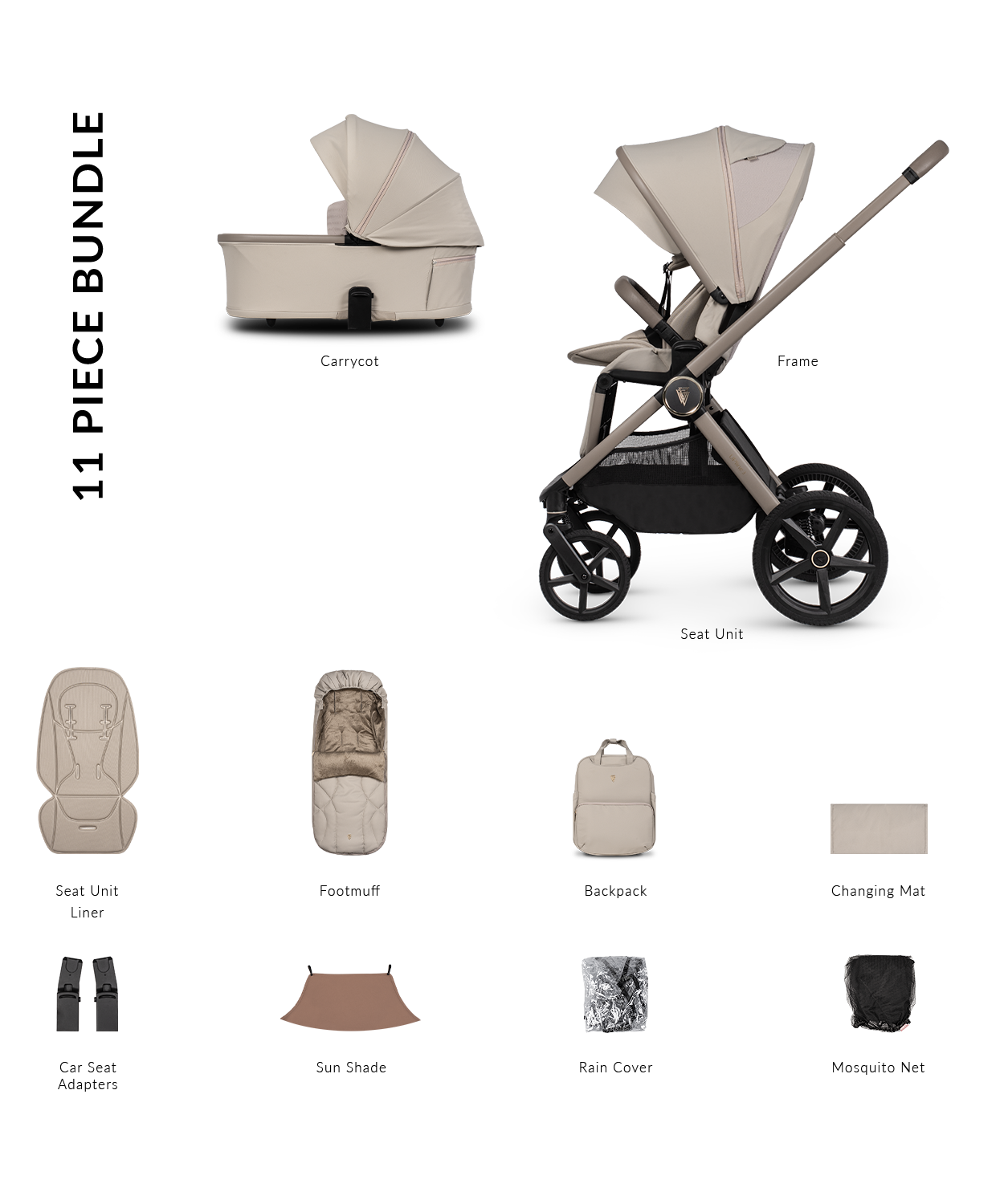 Venicci Upline 3 - 2-in-1 Buggy Bundle with Folding Carrycot