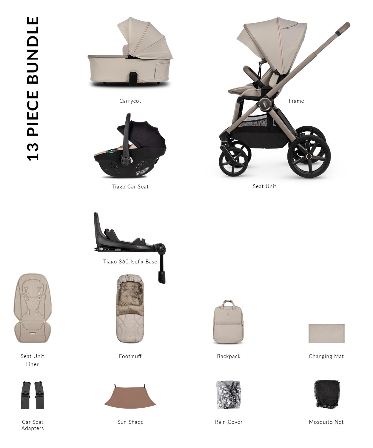 Venicci Upline 3 - 3-in-1 Comfort Travel System Bundle with Venicci Tiago Infant Car Seat