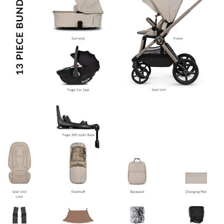 Venicci Upline 3 - 4-in-1 Luxury Travel System Bundle with Tiago 360 Infant Car Seat & Base