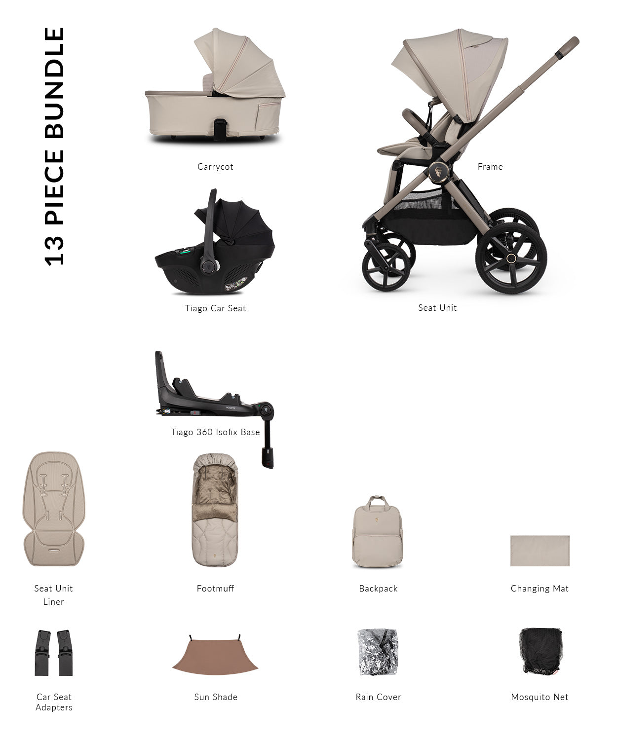 Venicci Upline 3 - 3-in-1 Comfort Travel System Bundle with Venicci Tiago Infant Car Seat