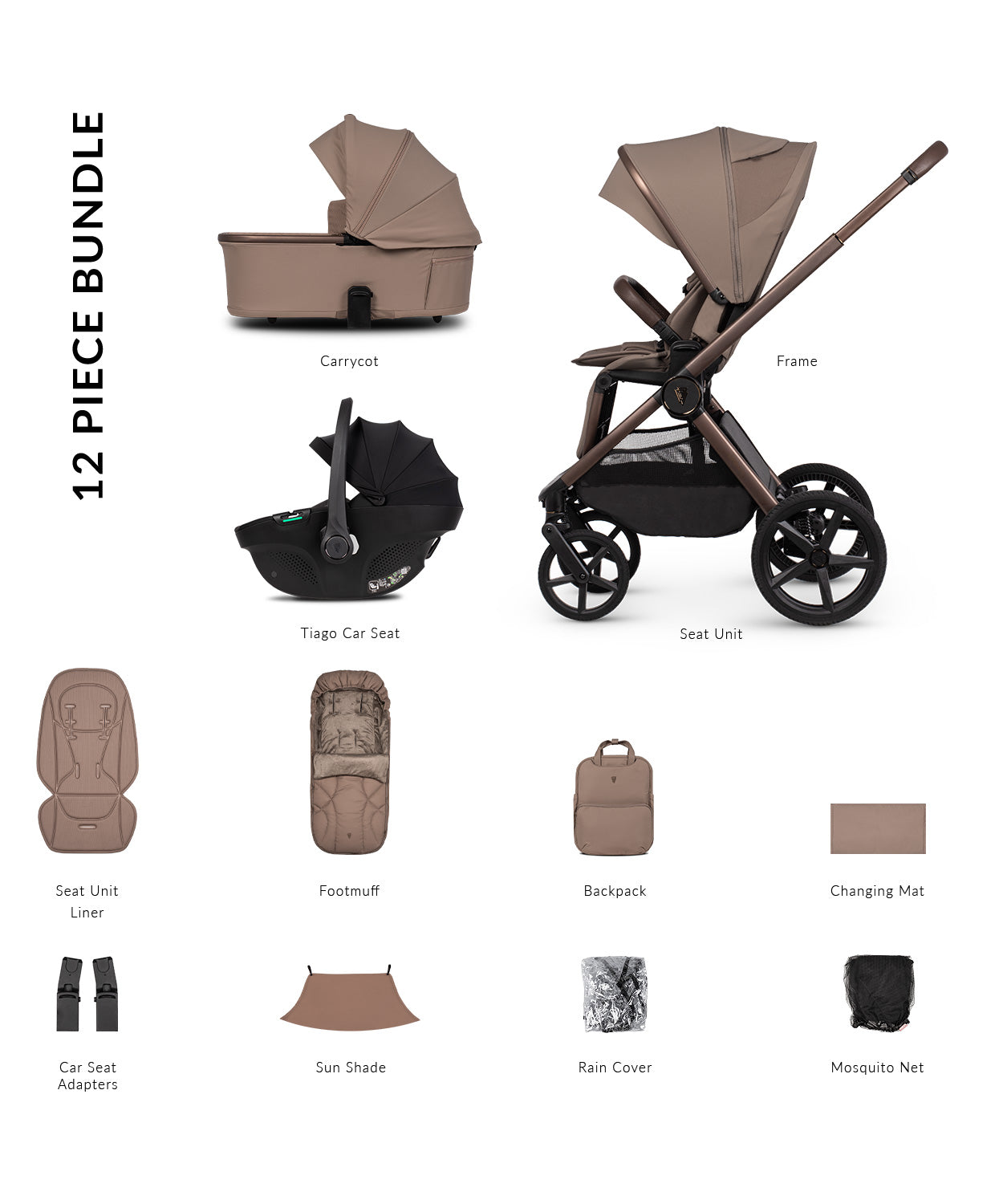 Venicci Upline 3 - 3-in-1 Comfort Travel System Bundle with Venicci Tiago Infant Car Seat