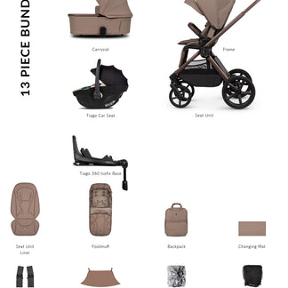 Venicci Upline 3 - 4-in-1 Luxury Travel System Bundle with Tiago 360 Infant Car Seat & Base
