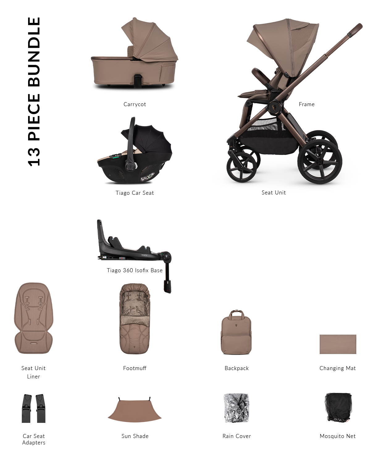 Venicci Upline 3 - 3-in-1 Comfort Travel System Bundle with Venicci Tiago Infant Car Seat