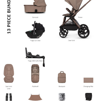 Venicci Upline 3 - 4-in-1 Luxury Travel System Bundle with Tiago 360 Infant Car Seat & Base
