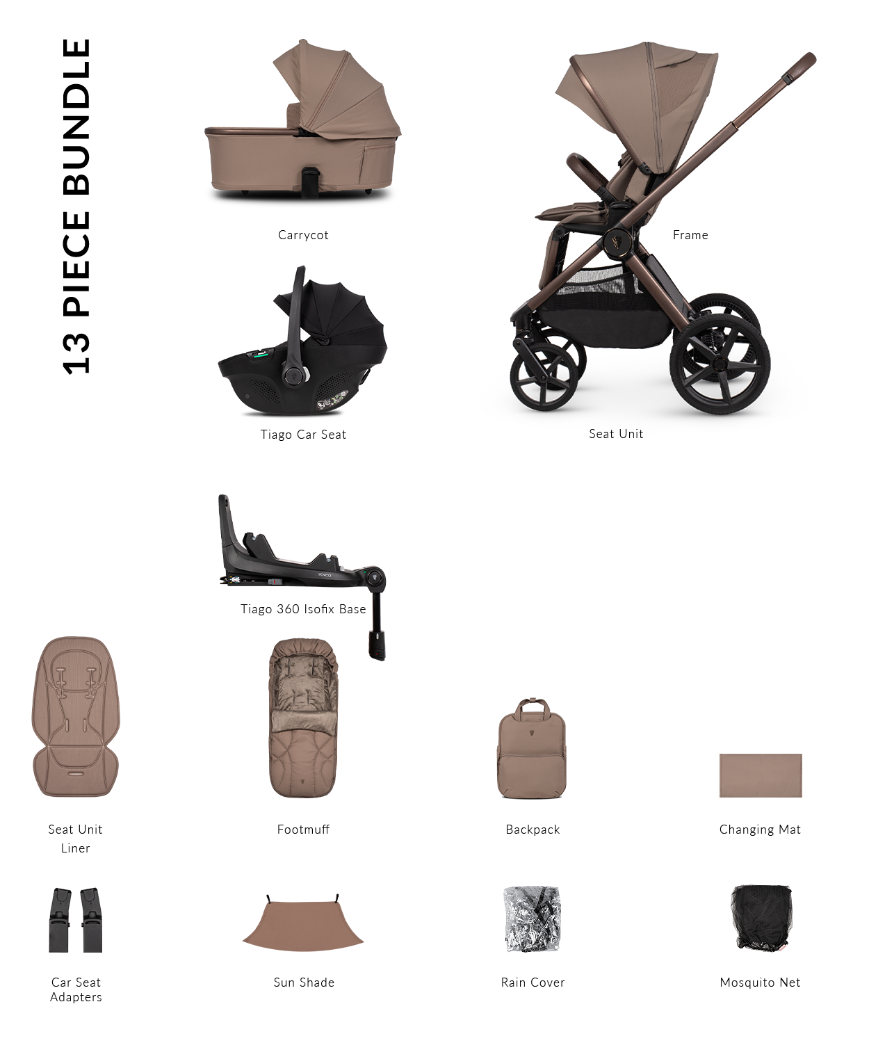 Venicci Upline 3 - 3-in-1 Comfort Travel System Bundle with Venicci Tiago Infant Car Seat