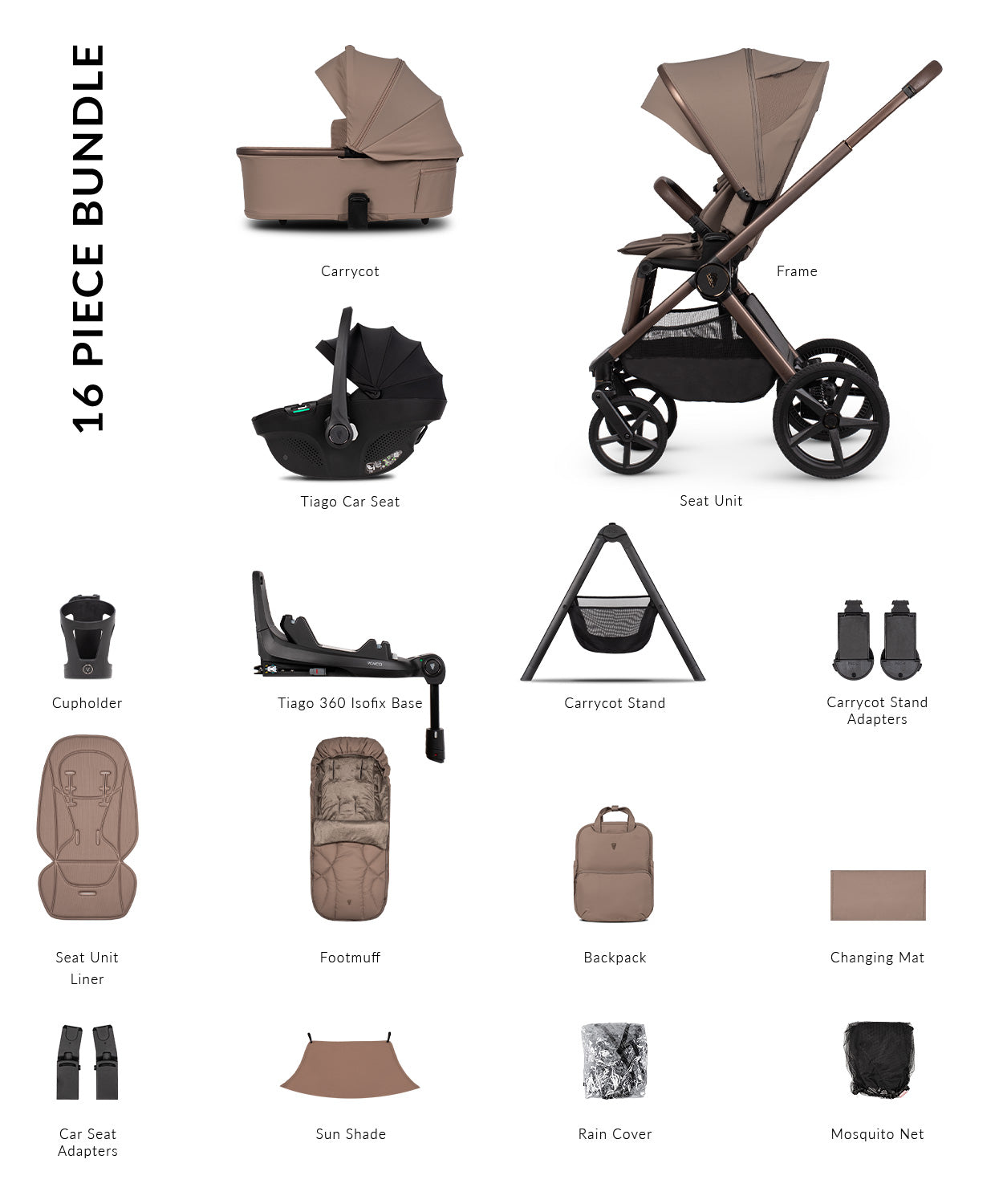 Venicci Upline 3 - 4-in-1 Ultimate Travel System Bundle with Tiago 360 Car Seat & Base