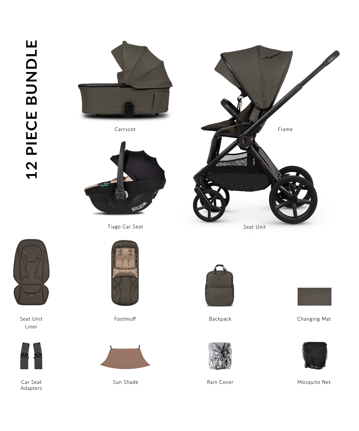 Venicci Upline 3 - 3-in-1 Comfort Travel System Bundle with Venicci Tiago Infant Car Seat