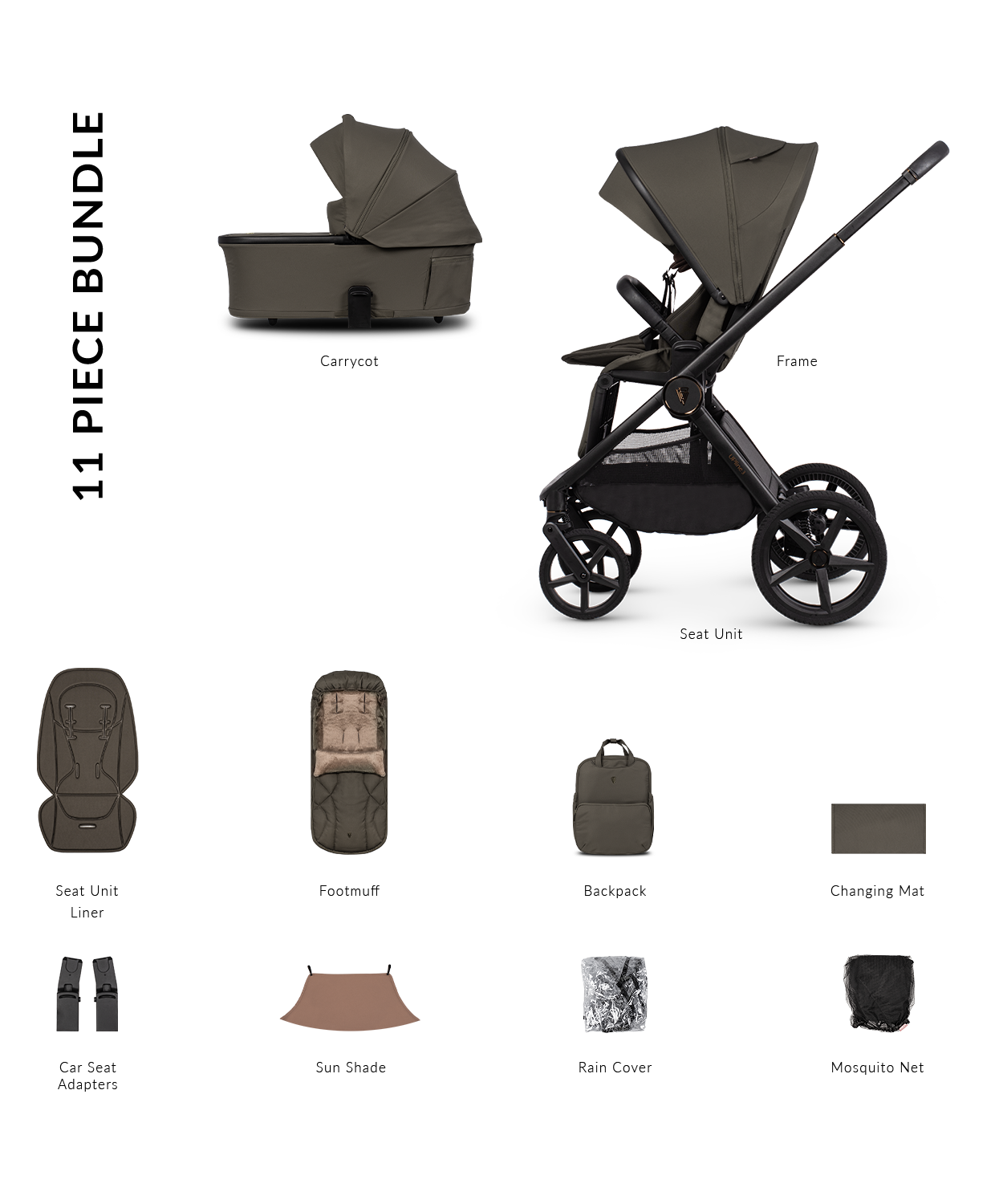 Venicci Upline 3 - 2-in-1 Buggy Bundle with Folding Carrycot