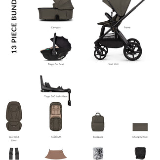 Venicci Upline 3 - 4-in-1 Luxury Travel System Bundle with Tiago 360 Infant Car Seat & Base