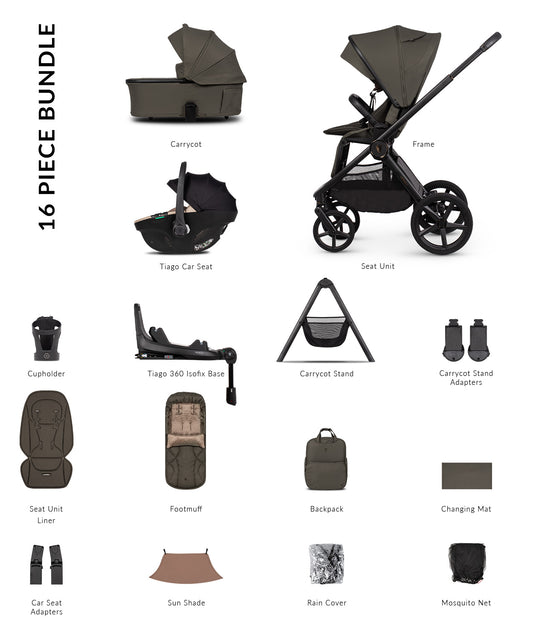 Venicci Upline 3 - 4-in-1 Ultimate Travel System Bundle with Tiago 360 Car Seat & Base