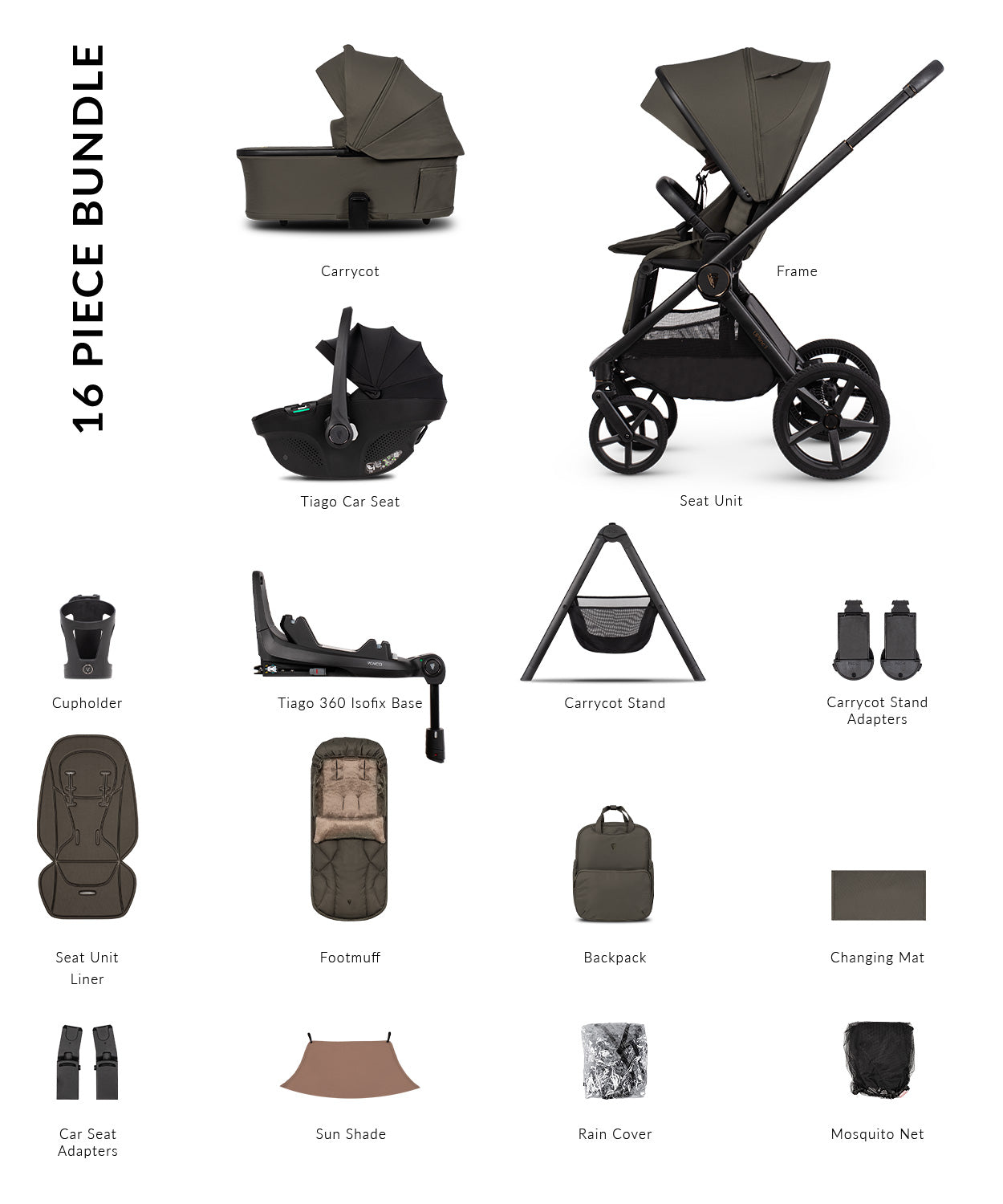 Venicci Upline 3 - 4-in-1 Ultimate Travel System Bundle with Tiago 360 Car Seat & Base