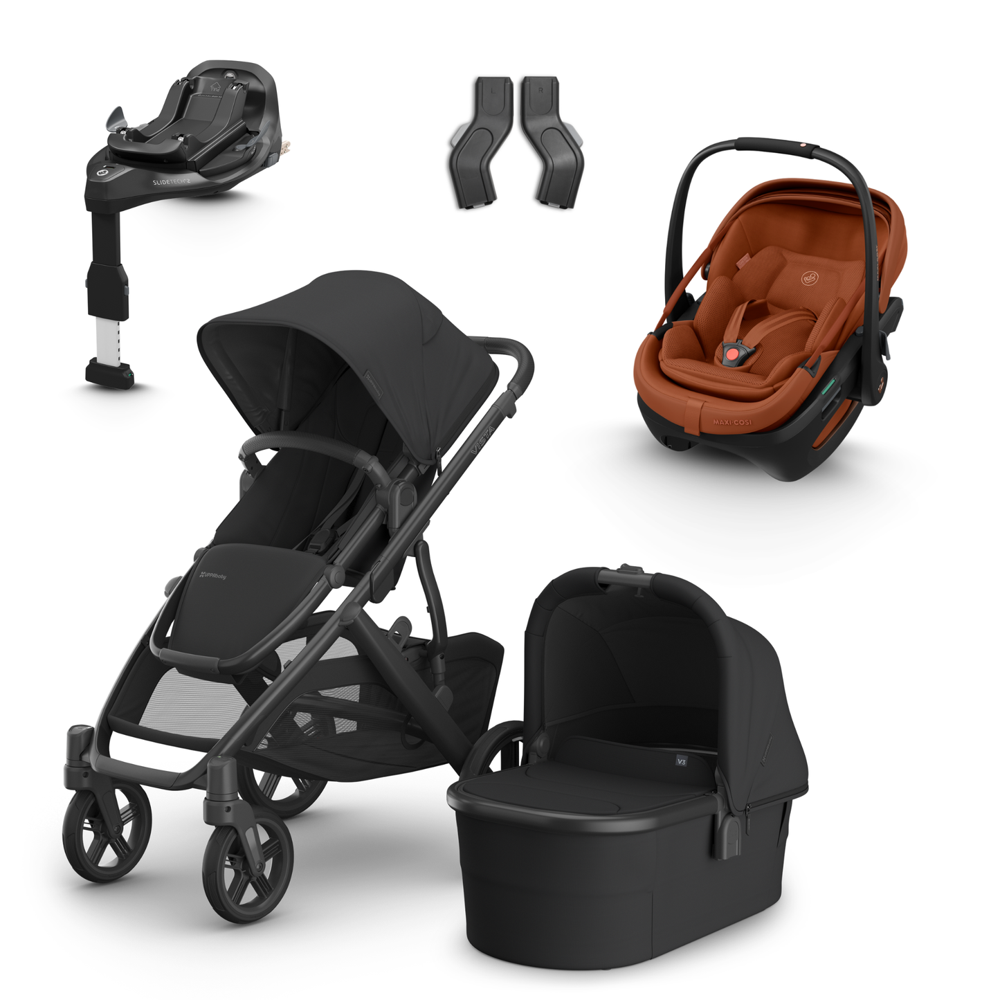 UPPAbaby Vista V3 Buggy with Maxi Cosi Coral Slide Pro Infant Car Seat & Isofix Base