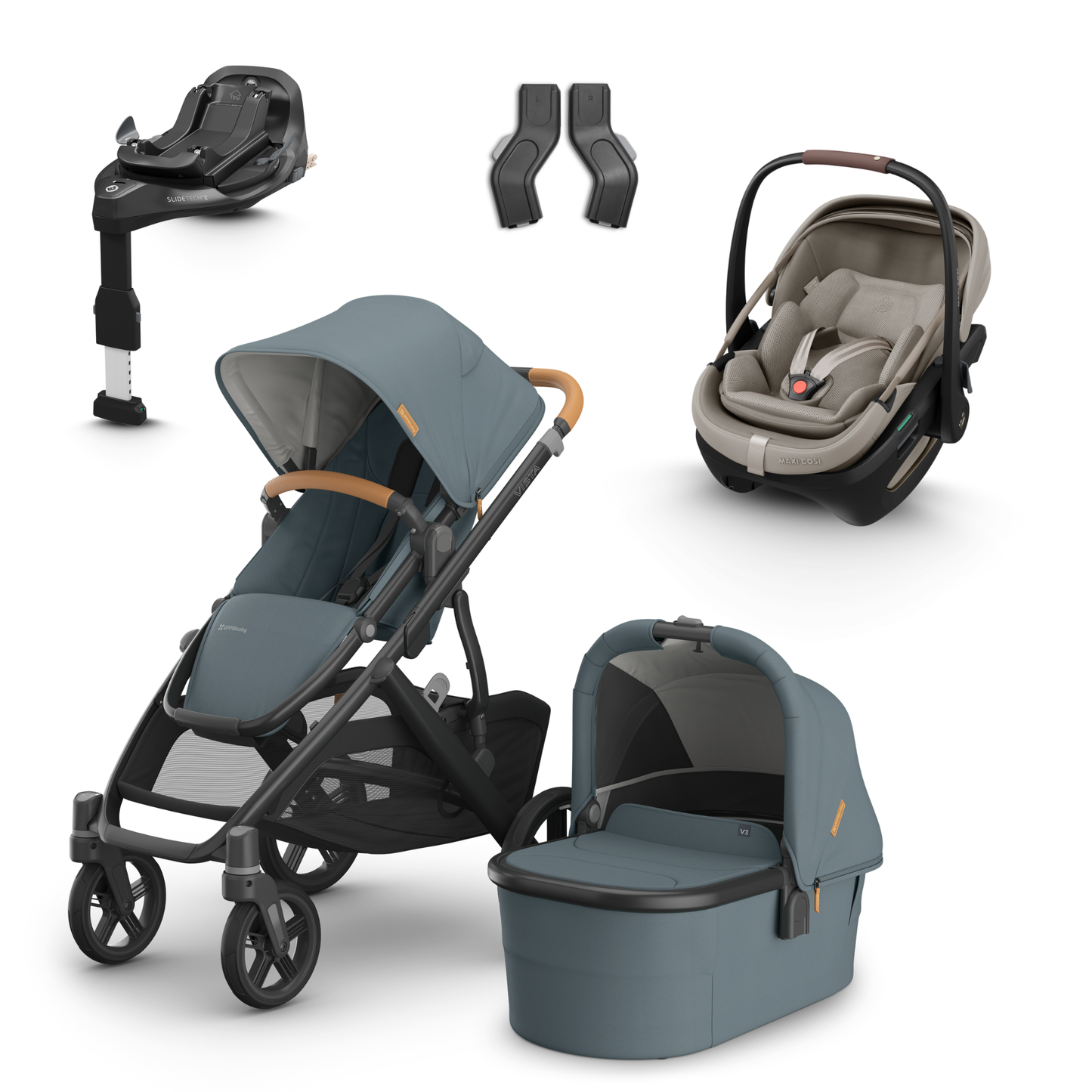 UPPAbaby Vista V3 Buggy with Maxi Cosi Coral Slide Pro Infant Car Seat & Isofix Base
