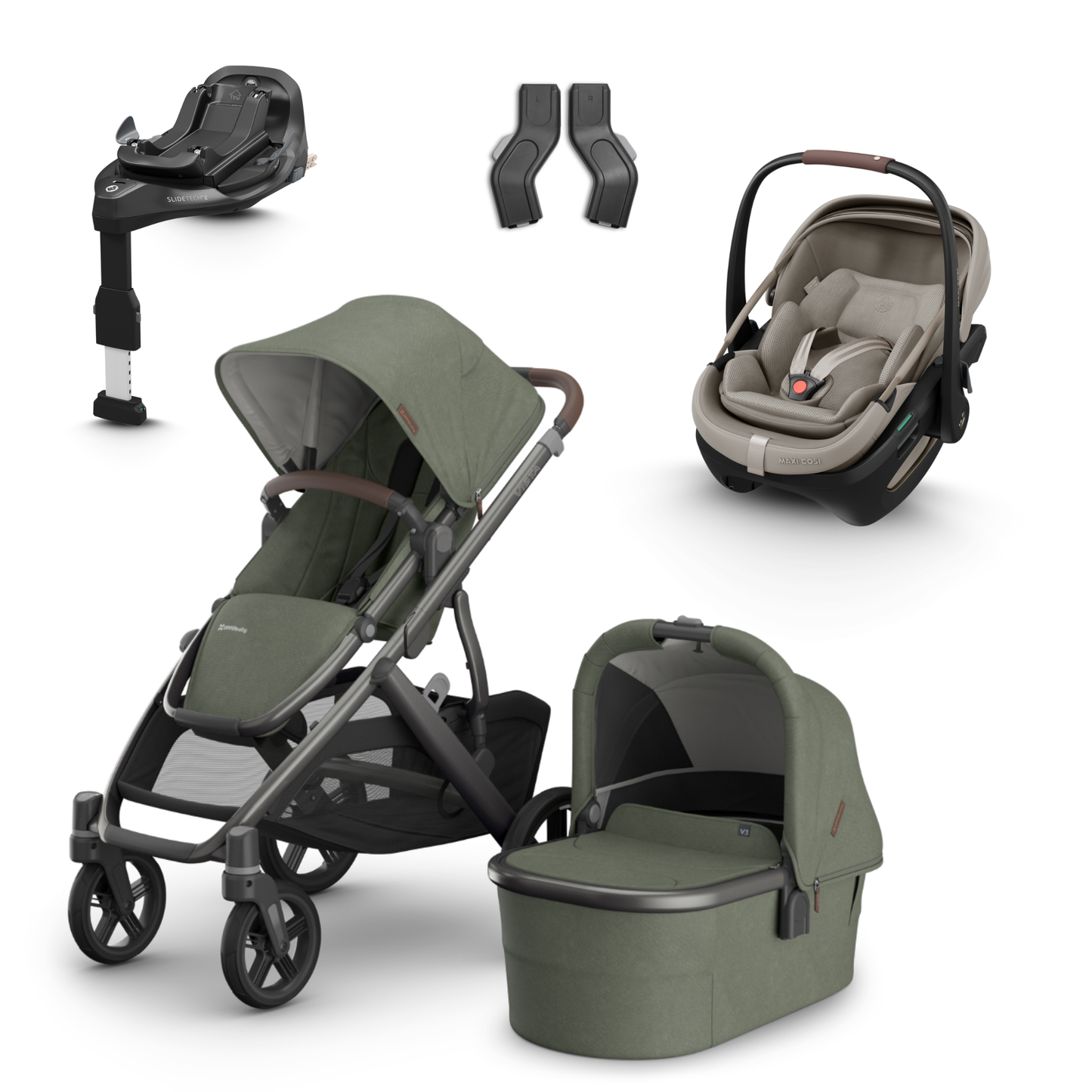 UPPAbaby Vista V3 Buggy with Maxi Cosi Coral Slide Pro Infant Car Seat & Isofix Base
