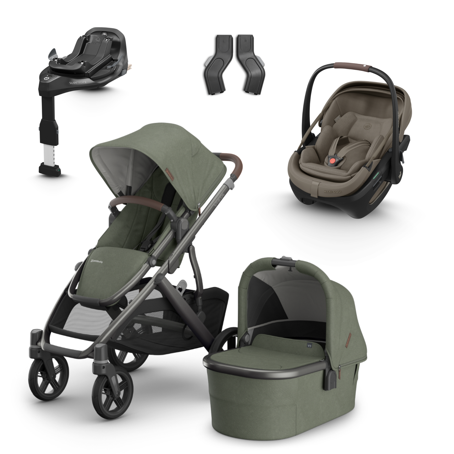 UPPAbaby Vista V3 Buggy with Maxi Cosi Coral Slide Pro Infant Car Seat & Isofix Base