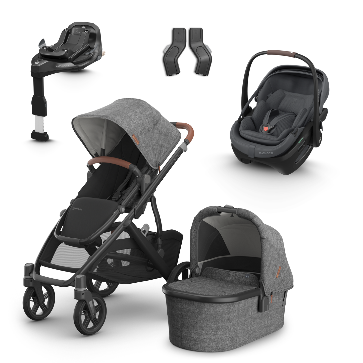UPPAbaby Vista V3 Buggy with Maxi Cosi Coral Slide Pro Infant Car Seat & Isofix Base