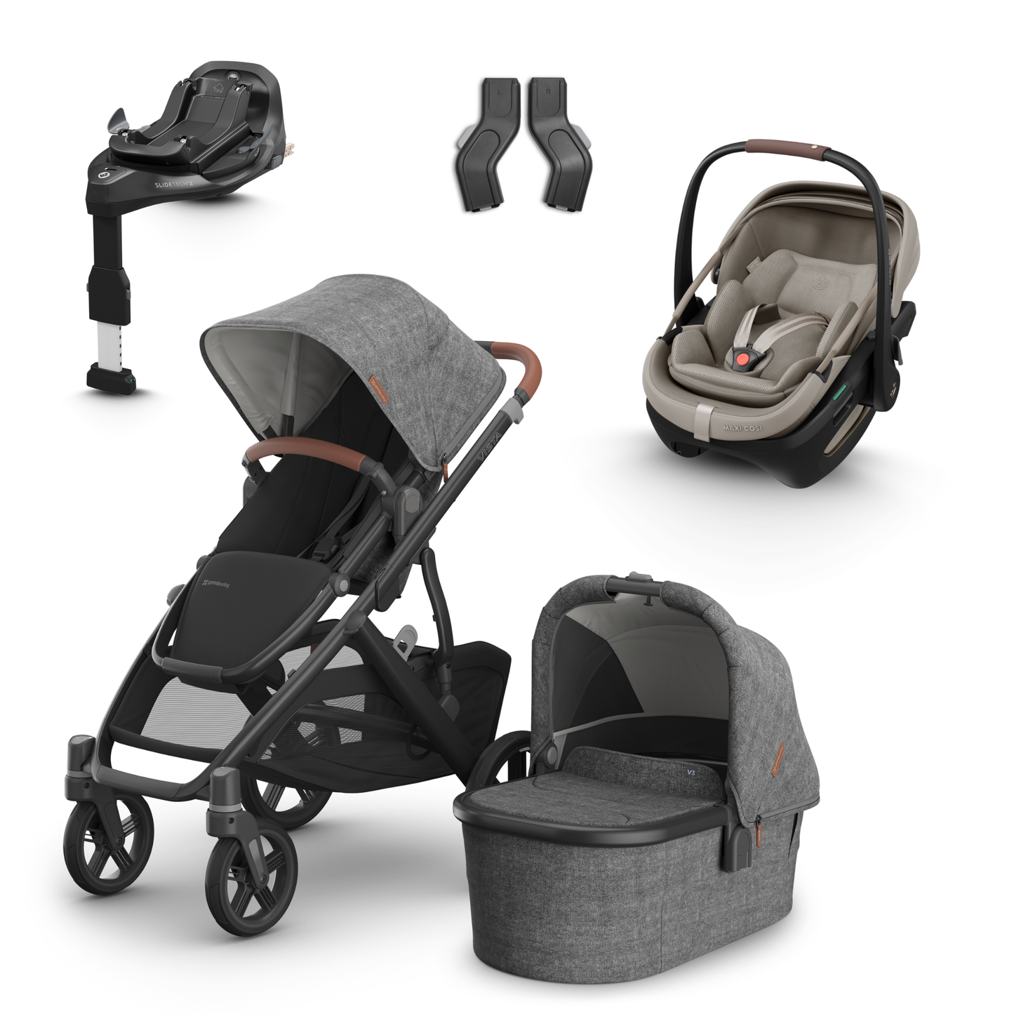 UPPAbaby Vista V3 Buggy with Maxi Cosi Coral Slide Pro Infant Car Seat & Isofix Base