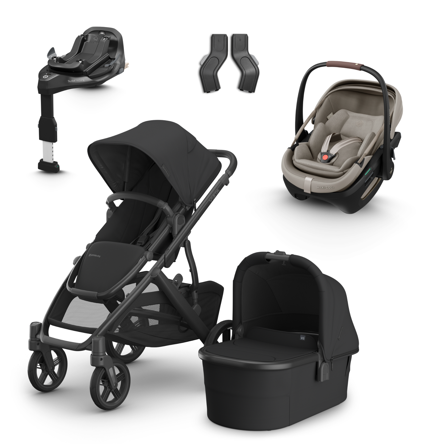 UPPAbaby Vista V3 Buggy with Maxi Cosi Coral Slide Pro Infant Car Seat & Isofix Base