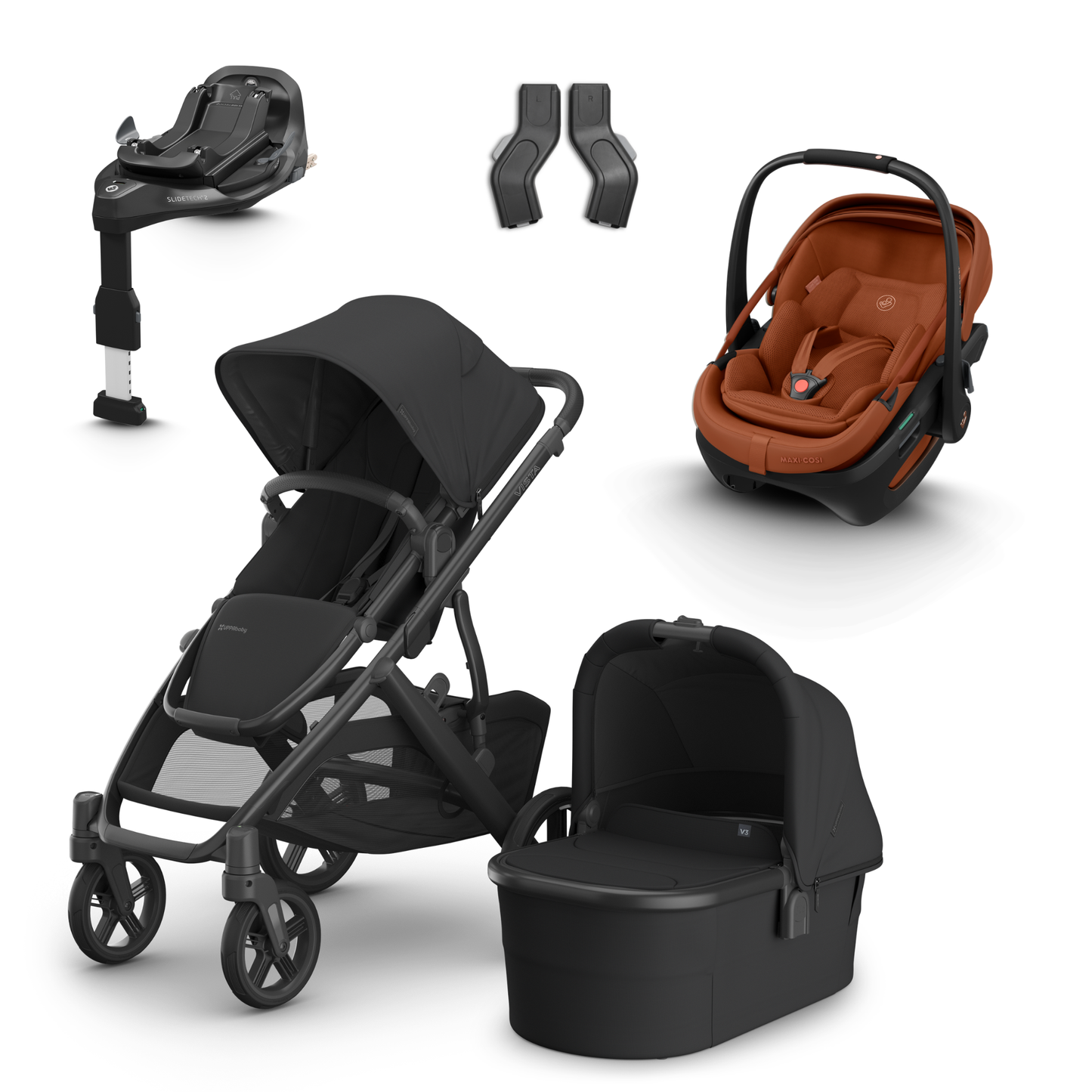UPPAbaby Vista V3 Buggy with Maxi Cosi Coral Slide Pro Infant Car Seat & Isofix Base