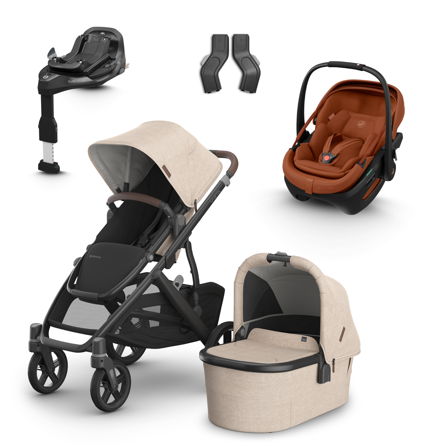 UPPAbaby Vista V3 Buggy with Maxi Cosi Coral Slide Pro Infant Car Seat & Isofix Base