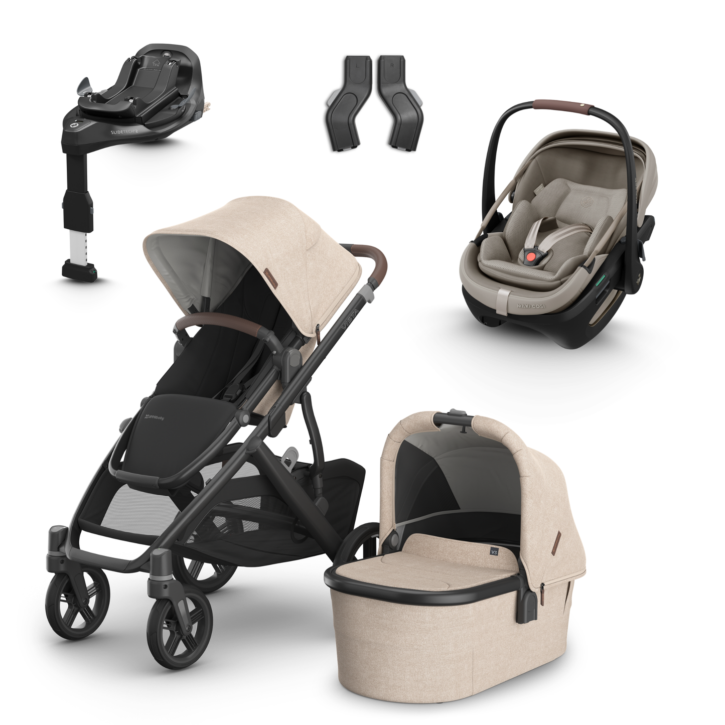 UPPAbaby Vista V3 Buggy with Maxi Cosi Coral Slide Pro Infant Car Seat & Isofix Base