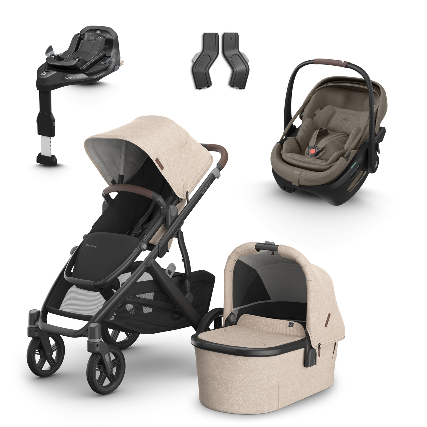 UPPAbaby Vista V3 Buggy with Maxi Cosi Coral Slide Pro Infant Car Seat & Isofix Base