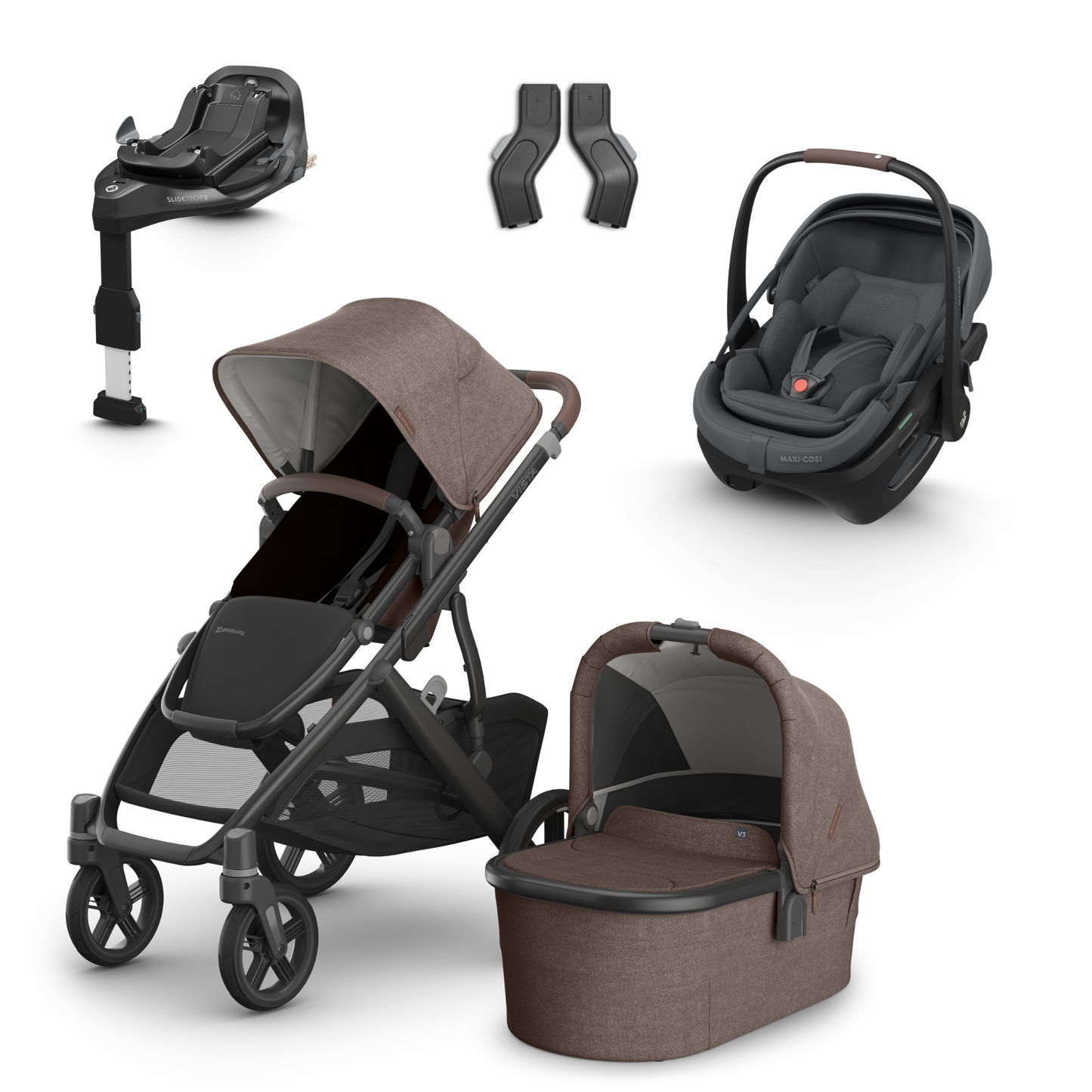 UPPAbaby Vista V3 Buggy with Maxi Cosi Coral Slide Pro Infant Car Seat & Isofix Base