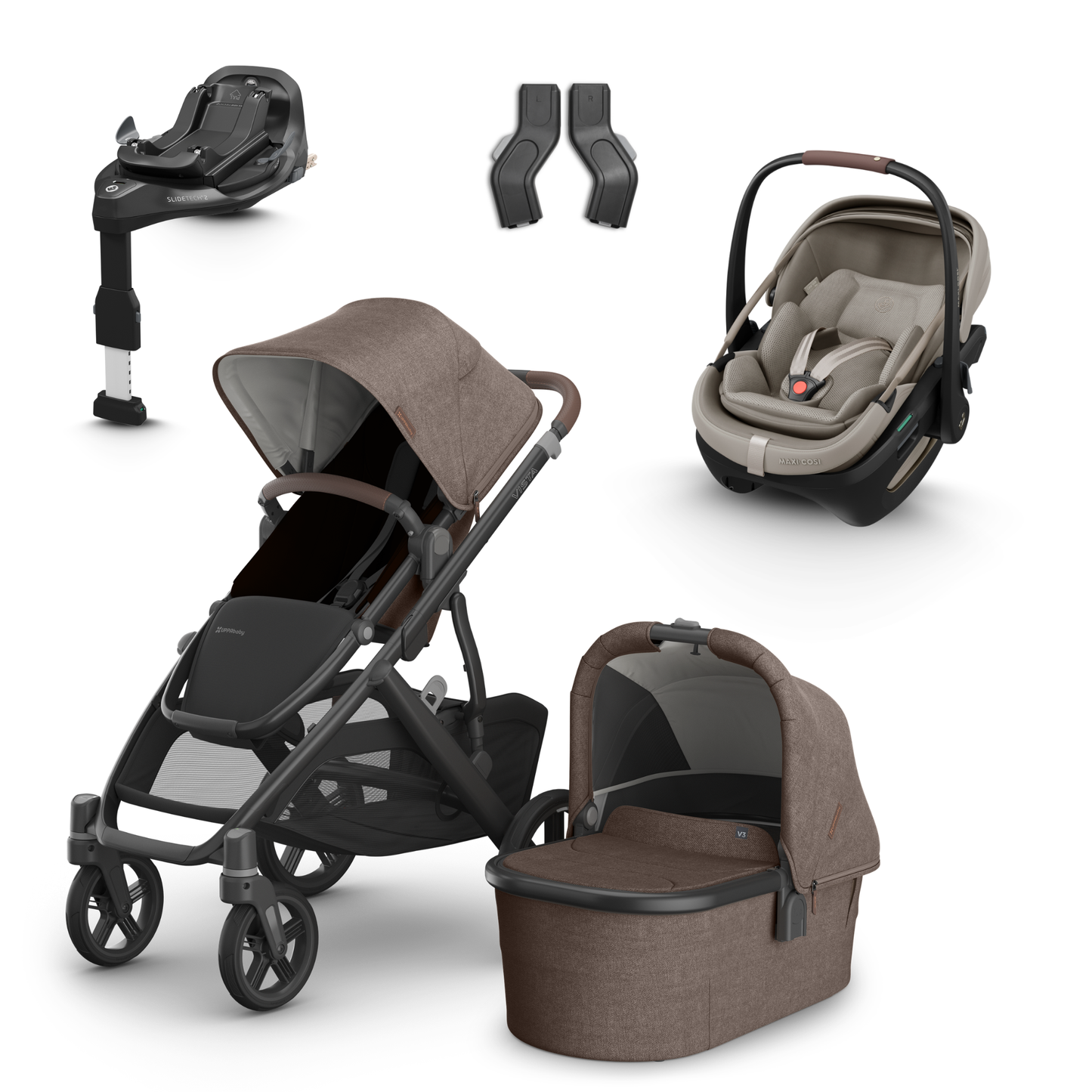 UPPAbaby Vista V3 Buggy with Maxi Cosi Coral Slide Pro Infant Car Seat & Isofix Base