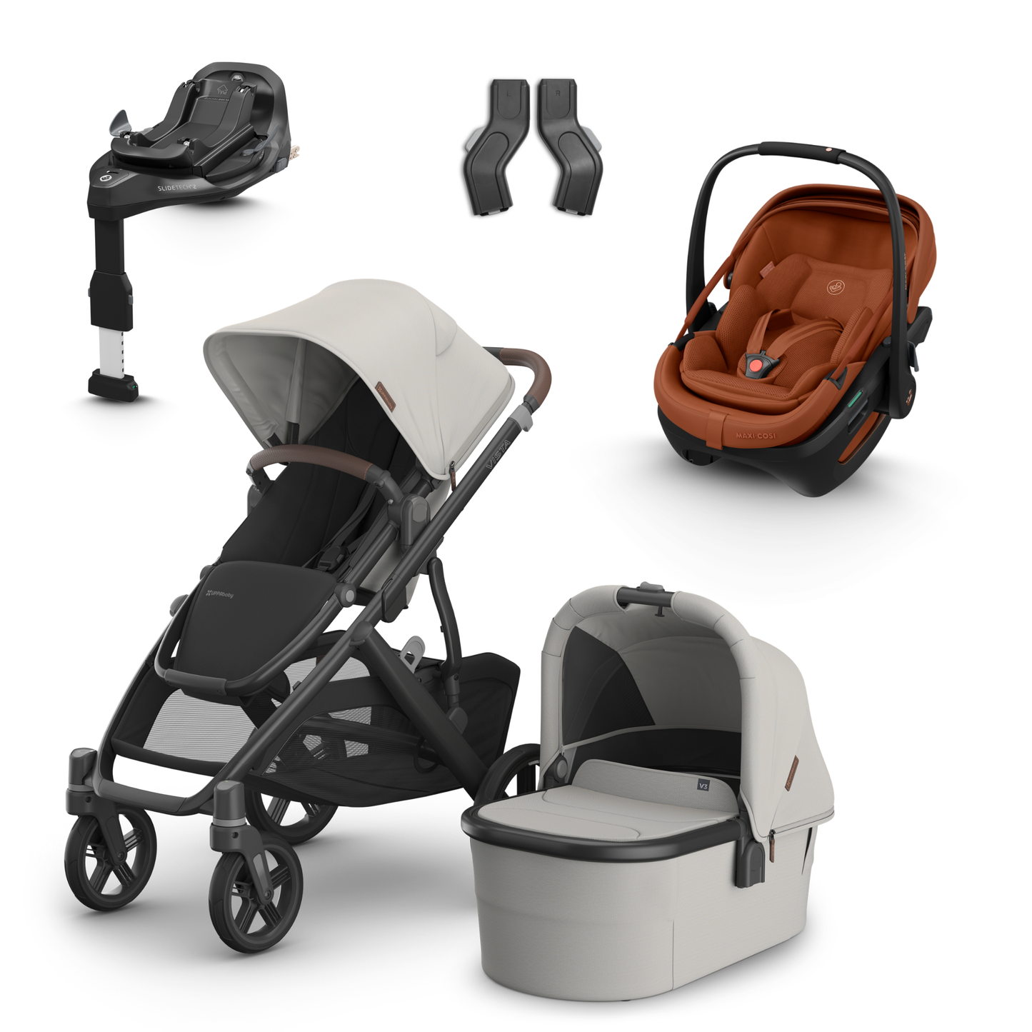 UPPAbaby Vista V3 Buggy with Maxi Cosi Coral Slide Pro Infant Car Seat & Isofix Base