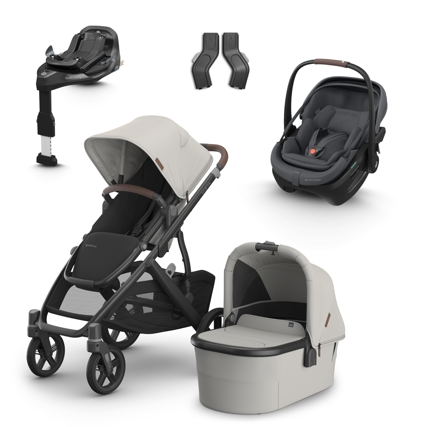 UPPAbaby Vista V3 Buggy with Maxi Cosi Coral Slide Pro Infant Car Seat & Isofix Base