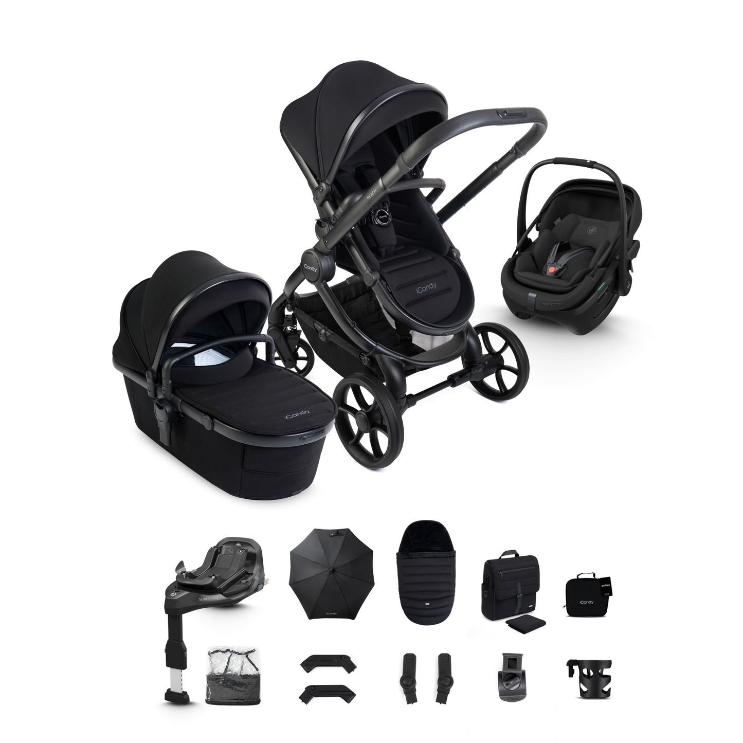 iCandy Peach 8 Complete Travel System Bundle with Maxi Cosi Coral Slide Pro Infant Car Seat & Isofix Base