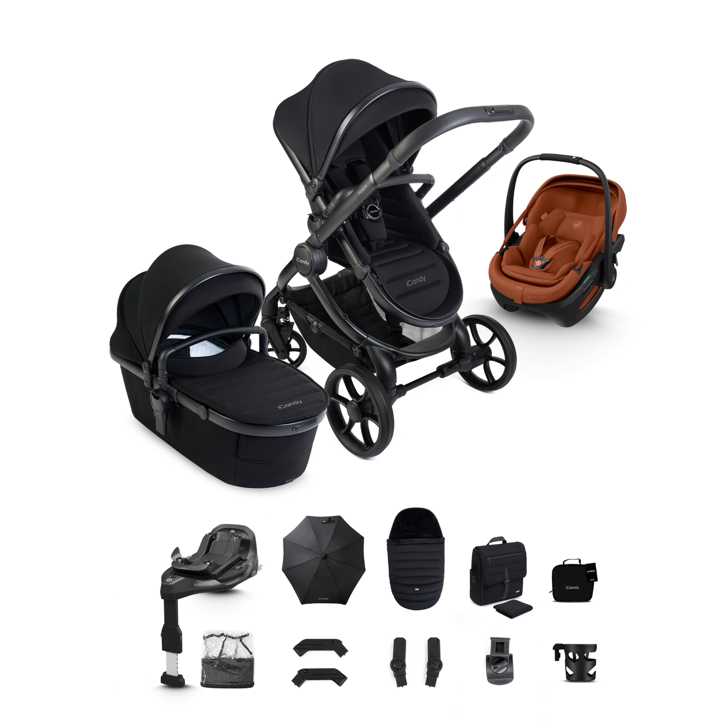 iCandy Peach 8 Complete Travel System Bundle with Maxi Cosi Coral Slide Pro Infant Car Seat & Isofix Base