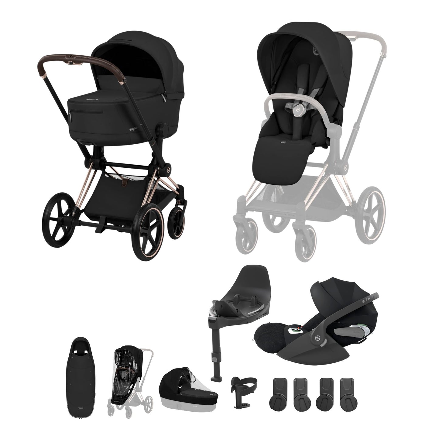 Cybex Priam 5 Ultimate Travel System with Folding Carrycot, Accessories and Cloud T Car Seat & Base T - Comfort Collection