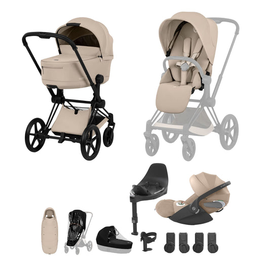 Cybex Priam 5 Ultimate Travel System with Folding Carrycot, Accessories and Cloud T Car Seat & Base T - Comfort Collection