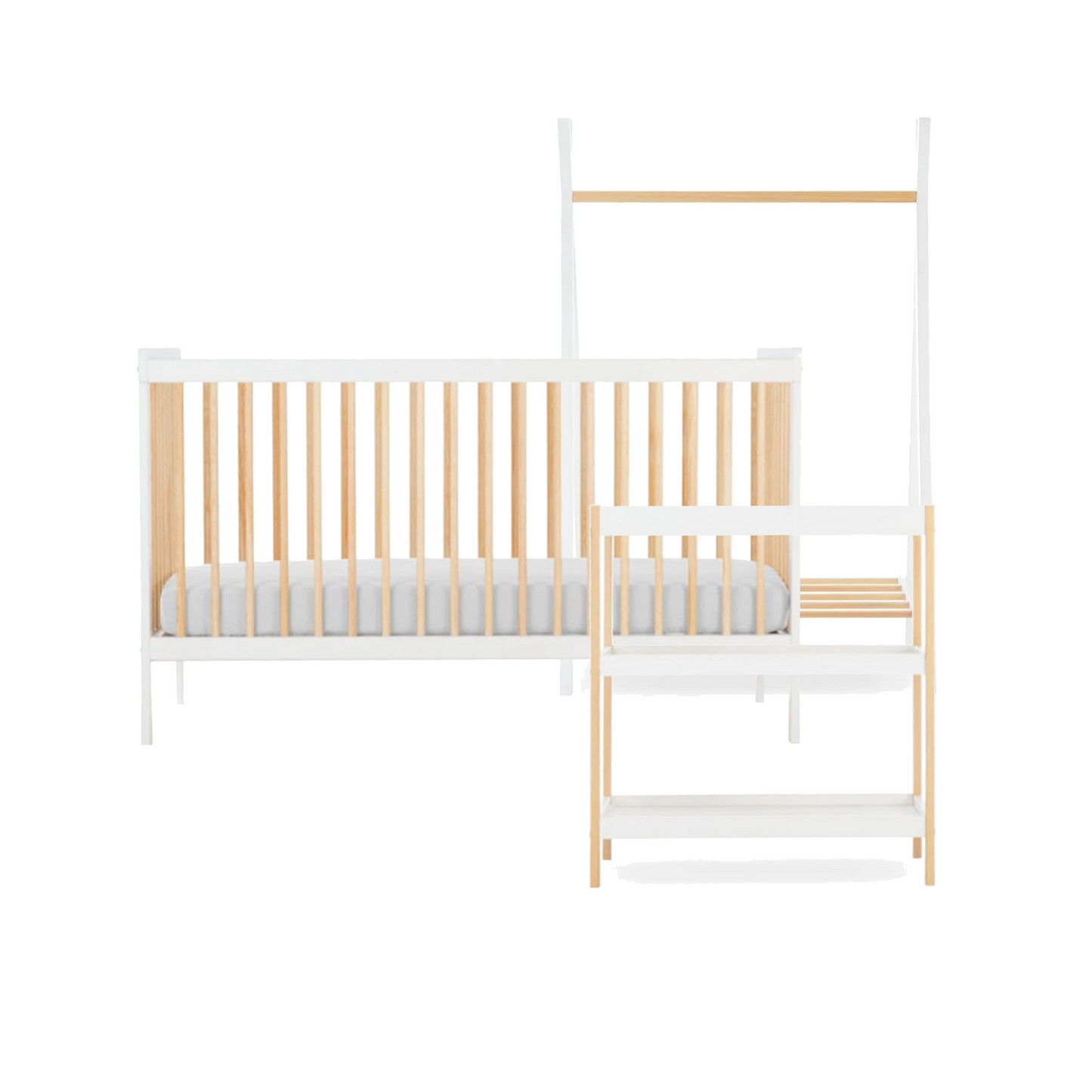 CuddleCo Nola 3 Piece Set with Cot Bed, Open Changer and Clothes Rail