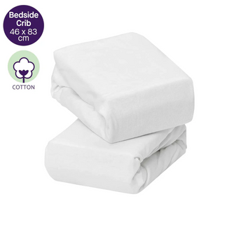 Clevamama Jersey Cotton Fitted Sheets Bedside Crib 46 x 83 x 10 cm - 2 Pack