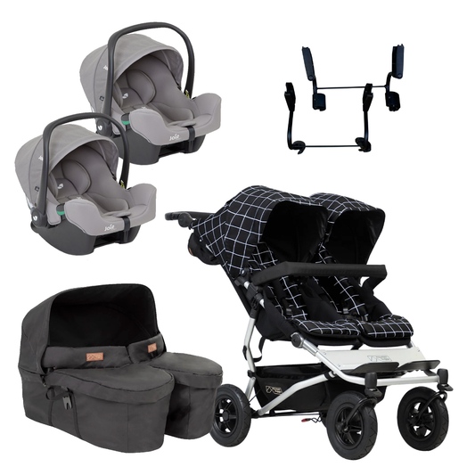 Mountain Buggy Duet Twin Bundle with Joie iSnug 2 iSize Car Seats