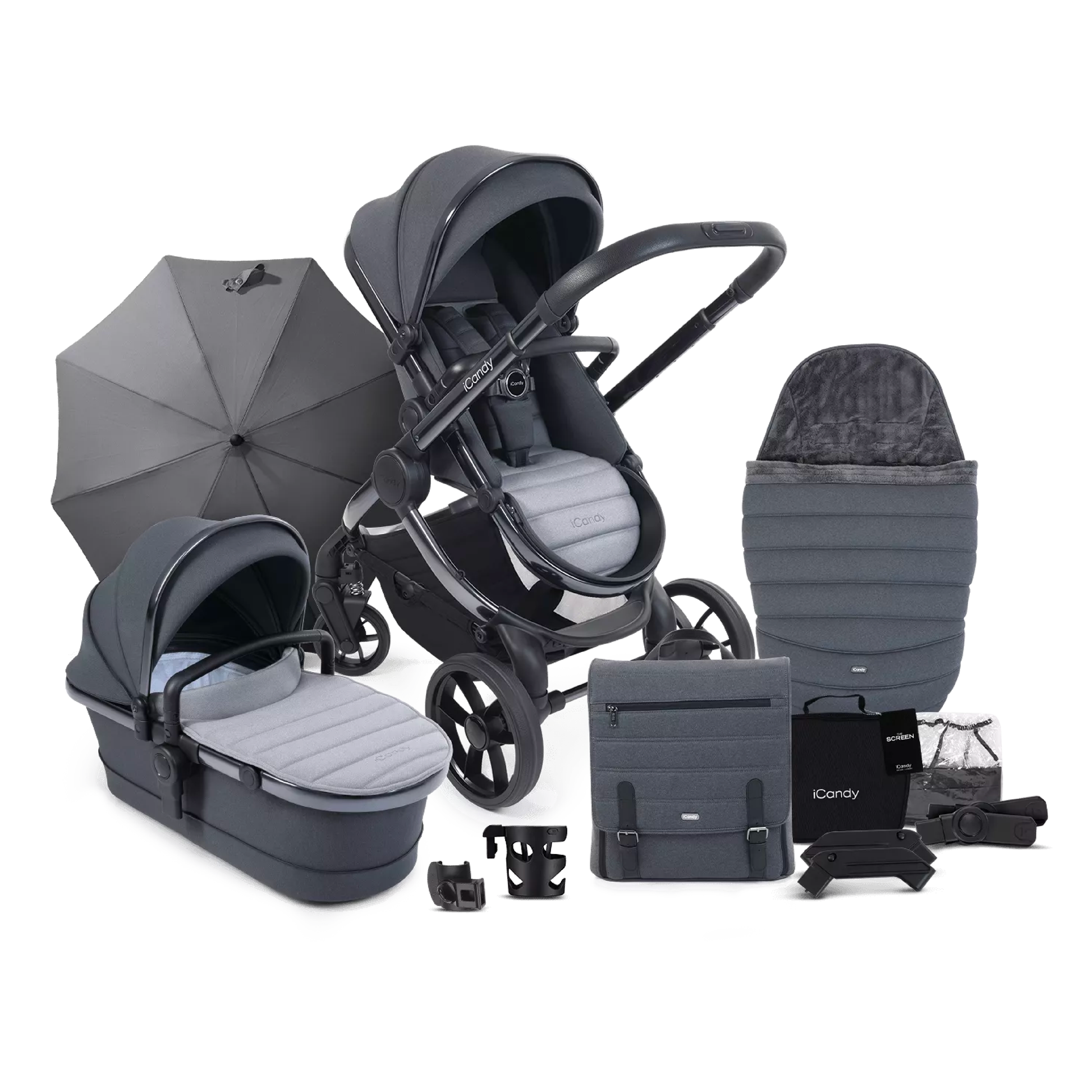 icandy peach 7 Pram Pushchair Bundle Dark Phantom Grey